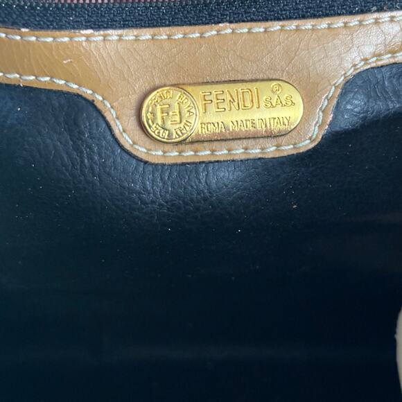 FENDI VTG 80s Pequin Stripe Cognac Saddle Flap Shoulder Bag Convertible Clutch - Picture 11 of 16